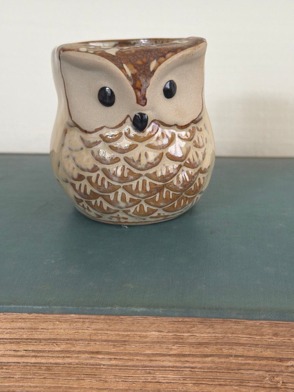 Vintage Miniature Ceramic Owl Planter Pot Retro Pottery Small Succulent Cactus